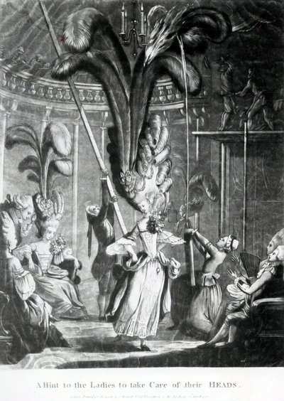 A Hint to the Ladies to care of their Heads, vydal Sayer und Bennett (1774-1786), 1776 (mezzotinta) od Samuel Hieronymous Grimm