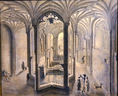 Vnitřní pohled na Holywell Spa, Severní Wales (akvarel s perem a inkoustem na papíře) od Samuel Hieronymous Grimm