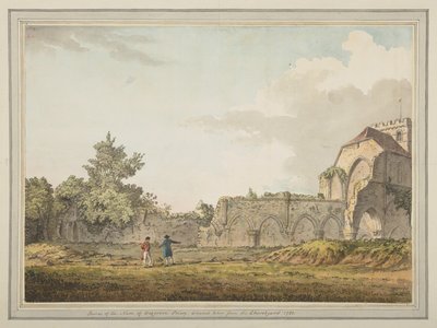 Zřícenina lodi kostela převorství Boxgrove z hřbitova od Samuel Hieronymous Grimm