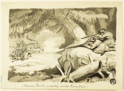 sibiřští vyhnanci střílející divoké soby (recto); Shell (verze) od Samuel Howett