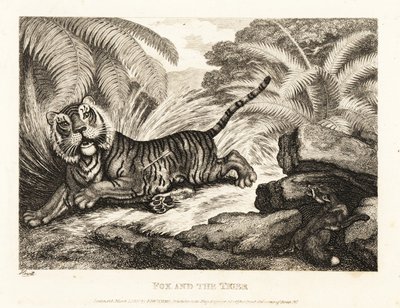 Liška sleduje zraněného tygra. 1811 (lept) od Samuel Howitt