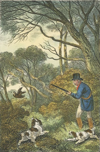 Střelba na sluku lesní, 1819 (ručně kolorovaná rytina) od Samuel Howitt