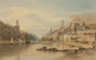 Navrhovaný visutý most z Rownham Ferry, c. 1836 od Samuel Jackson