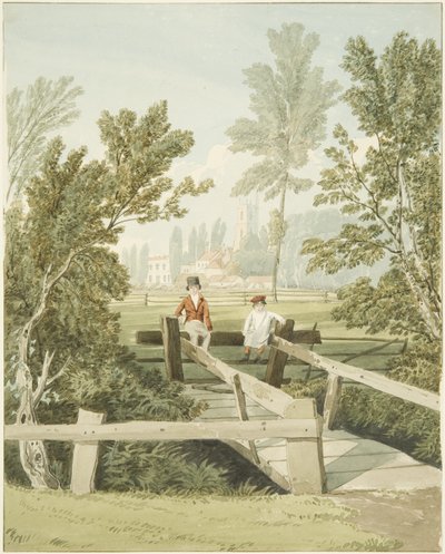 Two Boys on a Stole at Brislington Brook, c.1824 (tužka a akvarel na papíře) od Samuel Jackson