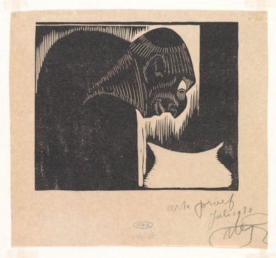 Ohnutý muž s miskou od Samuel Jessurun de Mesquita (signed by artist)