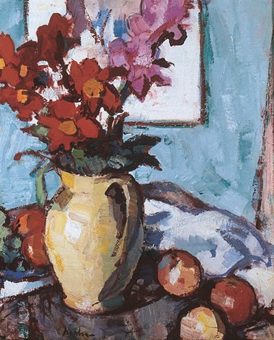 Jiřiny a gladioly (olej na plátně) od Samuel John Peploe