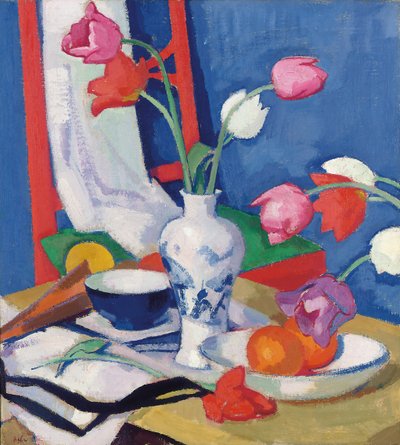 Červené křeslo a tulipány, kolem roku 1919 od Samuel John Peploe