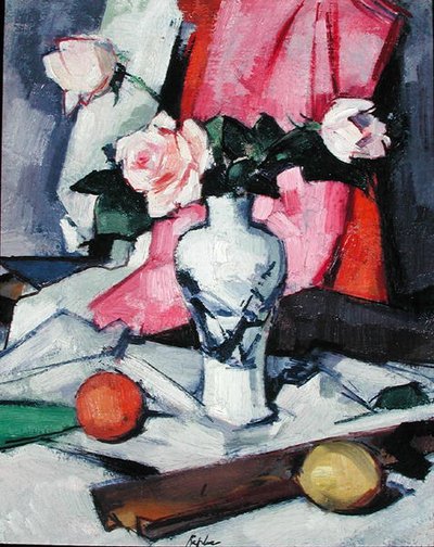 Růže v japonské váze, kolem roku 1923 (olej na plátně) od Samuel John Peploe