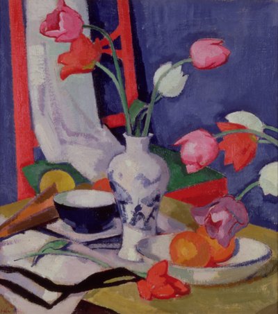 Tulipány a ovoce, kolem roku 1919 (olej na plátně) od Samuel John Peploe