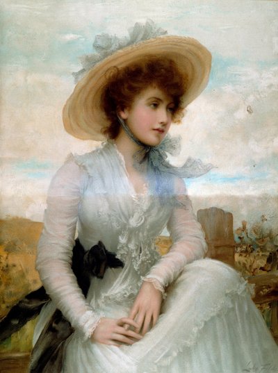 Portrét mladé ženy se slaměným kloboukem Grafika Samuela Luka Fildese (1843-1927) Paříž 19. století, dekorativní umění od Samuel Luke Fildes