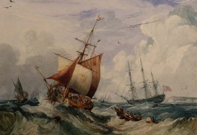 Francouzský rybář na vlnách u Doveru (akvarel) od Samuel Owen