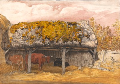 Kravská chata s mechovou střechou od Samuel Palmer