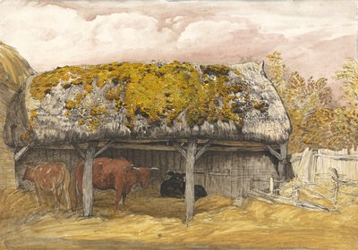 Kravská lóže s mechovou střechou, kolem roku 1829 (pero a inkoust s akvarelem a kvašem na papíře) od Samuel Palmer