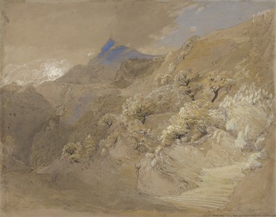 Mount Siabod z Tyn-y-Coed poblíž Capel Curig (pero a inkoust, tělová barva a akvarel na papíře) od Samuel Palmer