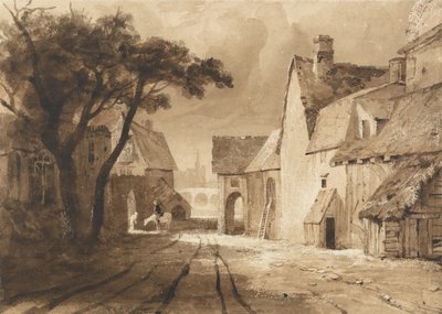 Studie starých budov (hnědý inkoust a přemytí grafitem na papíře) od Samuel Palmer