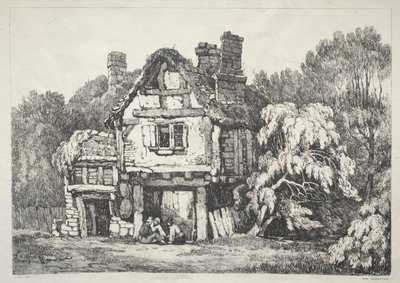 Řada starověkých budov a venkovských domků v severní Anglii: Near Ashbourne, 1821. od Samuel Prout