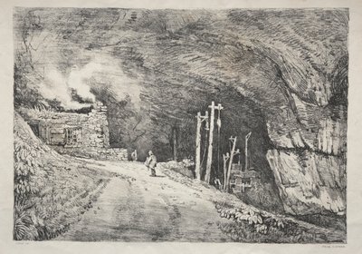 Řada starověkých budov a venkovských domků v severní Anglii: Peak Cavern, 1821. od Samuel Prout