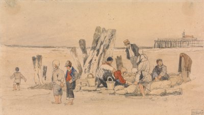 Rybáři na pláži, Ostende od Samuel Prout
