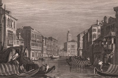 Gondoly na Canal Grande (Canal Grande), Benátky, Veneto, Itálie, ocelorytina podle kresby Samuela Prouta (1783-1852), cca 15x11,5 cm od Samuel Prout
