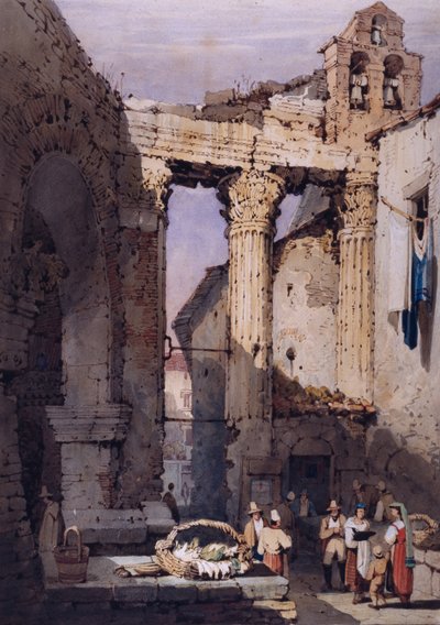 Chrám Mars Ultor od Forum of Augustus (akvarel na papíře) od Samuel Prout