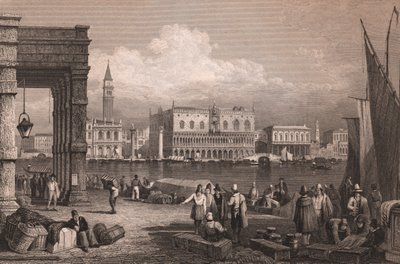 Pohled na pánev svatého Marka v Benátkách, Veneto, Itálie, ocelorytina podle kresby Samuela Prouta (1783-1852), cca 15x11,5 cm od Samuel Prout
