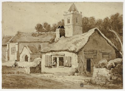 Vesnický kostel a ulice od Samuel Prout