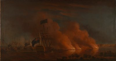 Útok francouzských lodí na britskou flotilu u Quebecu, 28. června 1759 od Samuel Scott