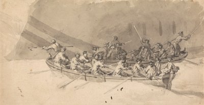 Dvě lodě s posádkami, studie pro The Royal William at Sea od Samuel Scott