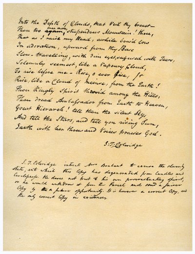 Hymna před východem slunce v údolí Chamouny, poprvé vytištěna v roce 1802. od Samuel Taylor Coleridge
