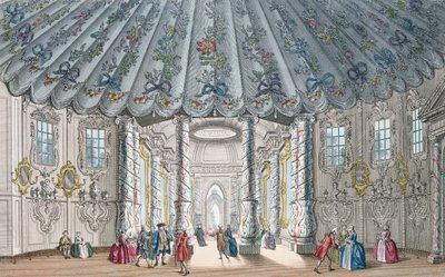 Pohled do interiéru elegantního hudebního sálu ve Vauxhall Gardens, vyryl H. Roberts, 1752 (ručně kolorovaná rytina) od Samuel Wale