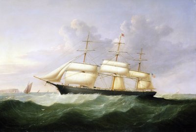 Loď "Palestine" s plnými plachtami a vlajkou Spojených států amerických, postavená v roce 1854, určená pro přepravu cestujících na transatlantické lince. od Samuel Walters