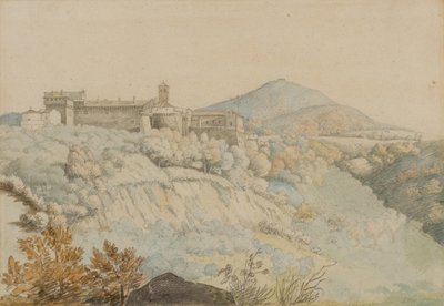 Klášter Grotta Ferrata, starověký Tusculum, Itálie, cca 1805 (tužka a wc na papíře) od Samuel Woodforde