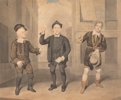 Scéna z divadelní hry - Tři herci od Samuel de Wilde