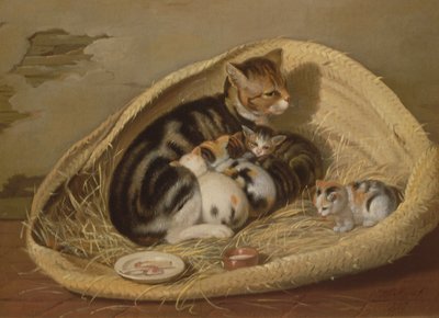 Kočka se svými koťaty v košíku, 1797 od Samuel de Wilde