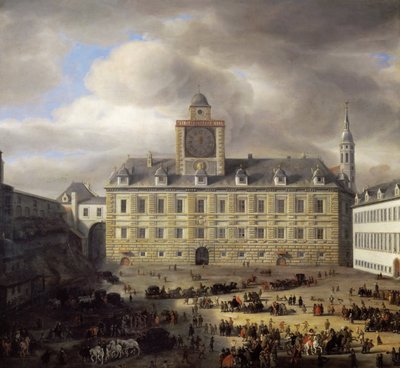 Hlavní náměstí uvnitř císařského zámku ve Vídni - Samuel Dirksz van Hoogstraten (1627-1678). Olej na dřevě od Samuel van Hoogstraten