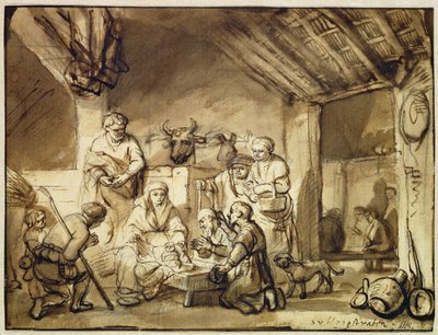 Klanění pastýřů (pero a inkoust přes černou křídu na papíře) od Samuel van Hoogstraten