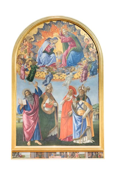 Korunovace Panny Marie s anděly a svatým Janem evangelistou, svatým Augustinem od Sandro Botticelli