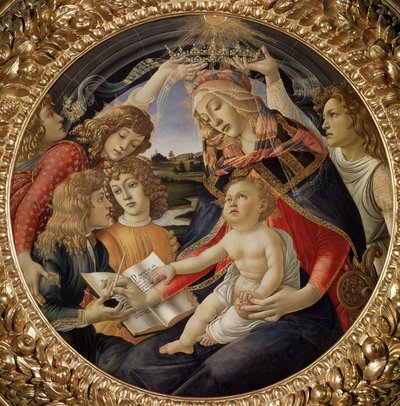 Madona Magnificat neboli Panna s dítětem a pěti anděly (tempera na dřevě od Sandro Botticelli