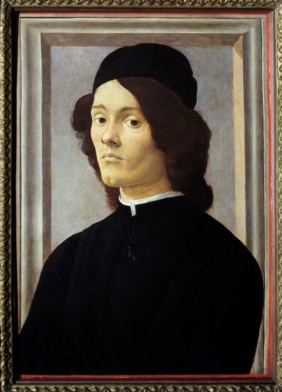 Portrét mladého muže Gentilman vypadá melankolicky, oblečený v černém. Obraz Alessandra di Mariano dei Filipepi dit Sandro Botticelli (1445-1510) 15. století Sun. 0,57x0,39 m od Sandro Botticelli