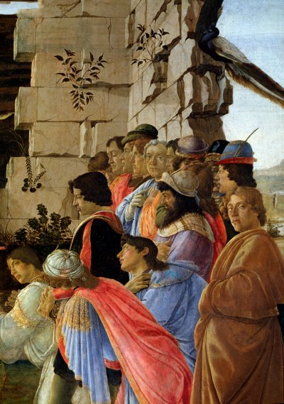 Klanění tří králů, detail autoportrétu vpravo (tempera na dřevě od Sandro Botticelli