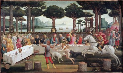 Banket v lese: Scéna III Příběhu Nastagio degli Onesti od Sandro Botticelli