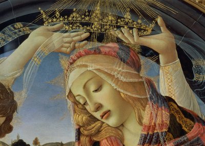 Madona z Magnificat, detail tváře a koruny Panny od Sandro Botticelli