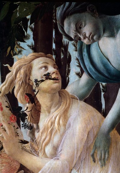 Jaro. Detail: Zephyr zachycující Chloris na sobě průhledný závoj (Painting od Sandro Botticelli