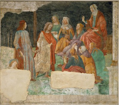 Ein junger Mann vor der Versammlung der Freien Künste von Sandro (1444/5-1510) Botticelli