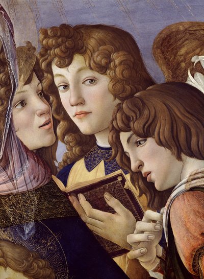 Andělé z detailu Madony z granátového jablka z 44340 od Sandro Botticelli