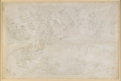 La Divina Commedia, Inferno XVII. Vergilius a Dante v sedmém kruhu pekla, 3. pás: Pachatelé násilných činů proti božskému řádu v ohnivé poušti, trest pro lichváře; sestup do hlubin na hřbetě Geryona od Sandro Botticelli