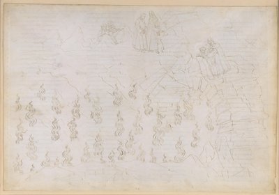 La Divina Commedia, Inferno XXVI. Vergilius a Dante v osmém kruhu pekla (Malebolge), 8. bolgia: Trest pro falešné rádce; rozhovor s Odysseem od Sandro Botticelli