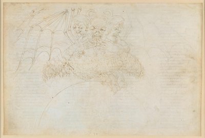 La Divina Commedia, Inferno XXXIV (1): Střed pekla: Lucifer drtící v ledu Giudeccy Jidáše, Bruta a Cassia od Sandro Botticelli