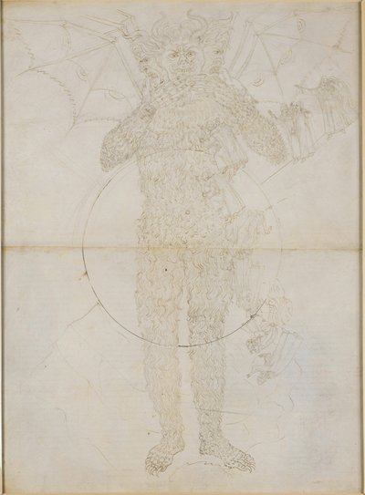 La Divina Commedia, Peklo XXXIV (2). Střed pekla: Lucifer v plné podobě (Velký Satan); Rozloučení s peklem od Sandro Botticelli