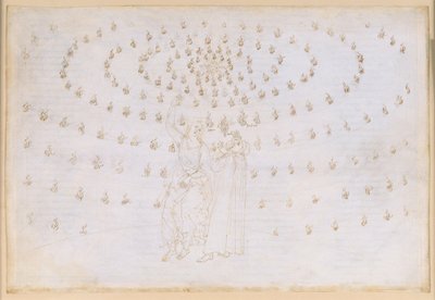 La Divina Commedia, Paradiso XXV. Osmá sféra (nebe s pevnými hvězdami): Jakub zkouší Danteho v druhé teologické ctnosti, naději; zjevení Jana Evangelisty a jeho řeč o povaze bytostí v ráji; oslepení Danteho od Sandro Botticelli